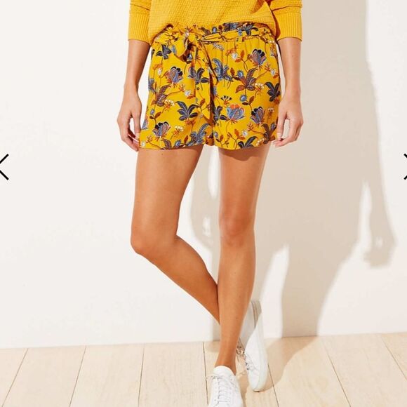 LOFT Tie Waist Floral Shorts Side Pockets Fluid Crepe Elasticated Waist Medium - Picture 1 of 10